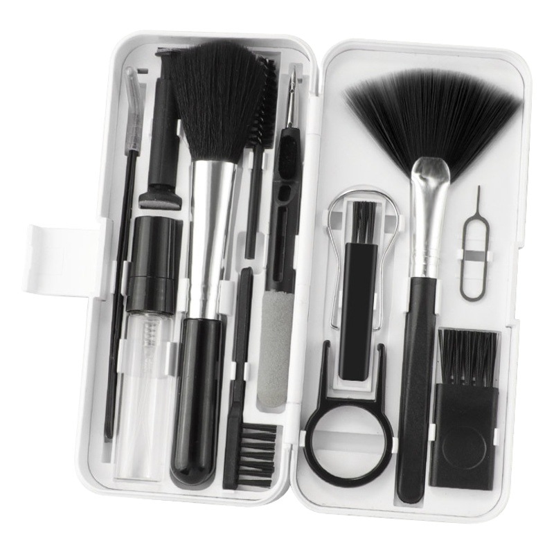 Nuevo Q6-Q10 transfronterizo multi-función de limpieza de auriculares pluma traje tableta teclado cepillo con spray limpiador