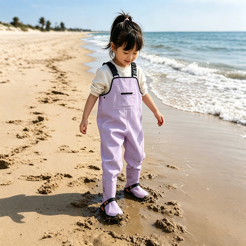 Children's wading pants for summer outdoor beach play, one-piece rain pants for boys and girls, waterproof suspender wading pants for beach activities