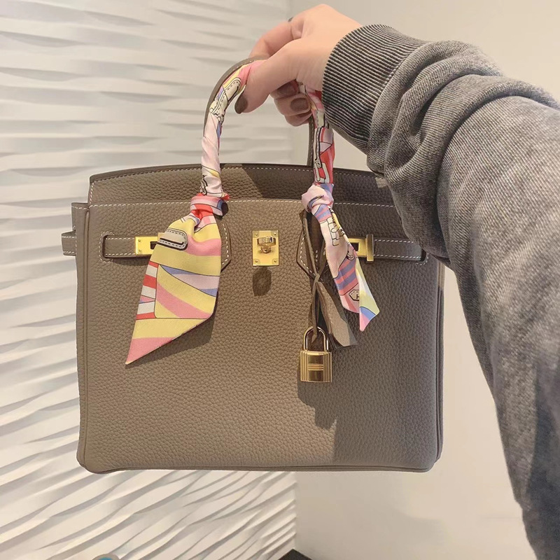 Hilo de cera hecho a mano costura interior bolsa de platino patrón de lychee Togo bolso de mujer de cuero de becerro de gran capacidad 25/30 bolso