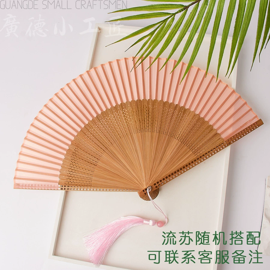 Round Handheld Fan, Chinese Style Hanfu/Cheongsam, Bamboo Ribs with Tassel, Lightweight 0.035 kg