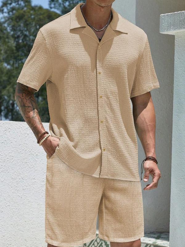 欧美亚马逊跨境男士衬衫2025夏季新款男装纯色短袖衬衫休闲套装|undefined