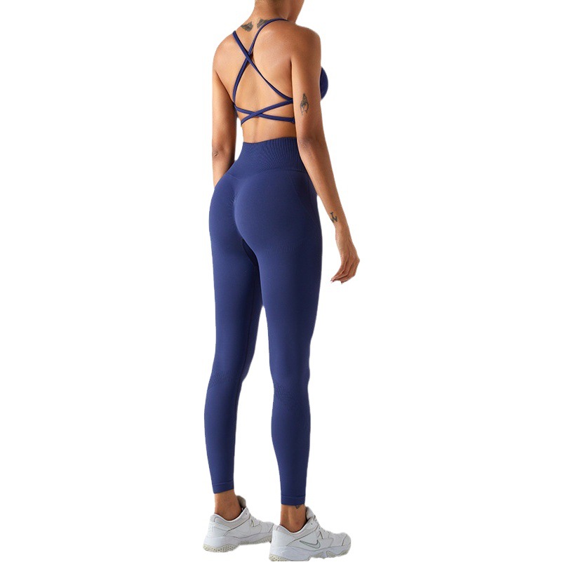 Cross-border nueva ropa de entrenamiento sin costuras traje de mujer Cruz espalda ropa interior deportiva cintura alta Peach Hip lifting pantalones de yoga
