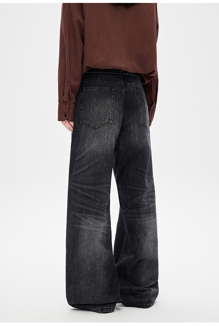 Men's Clothing Whiskered Denim Jeans American Style Straight Leg Retro Loose Fit Wide Leg Washed Black Trousers For Men And Women_mkmklike.com