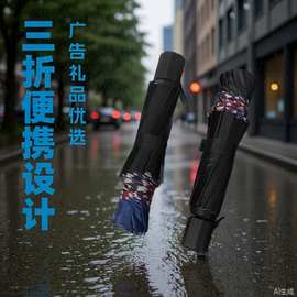 厂家批发三折10骨包边伞大号加固晴雨防晒伞手动黑胶广告雨伞