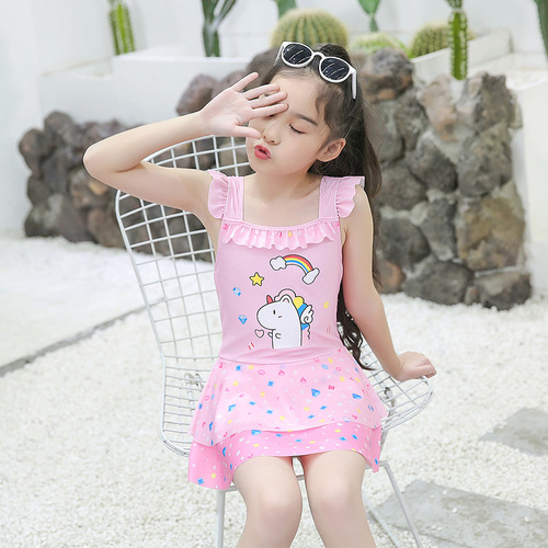 Children's swimsuit girls one-piece swimsuit 2024 cute little girl baby medium and large children quick-drying hot spring swimsuit