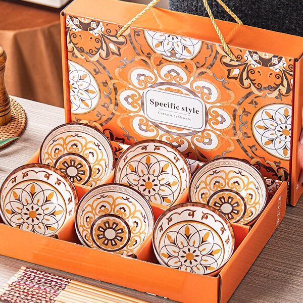Light Luxury Bowl Set for Home Use, High-Value Ceramic Gift Box, Bone China Tableware, Hm Jia You