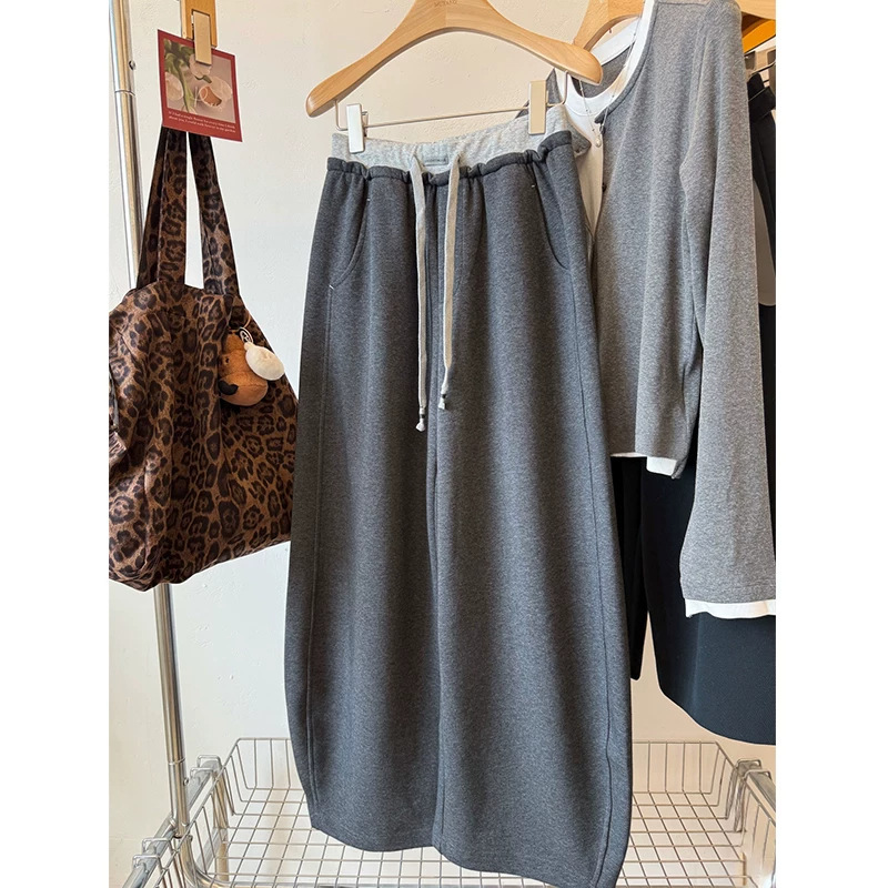 Plus-size girl 100kg oversized Korean-style design, super stylish sickle casual sweatpants for women, autumn and winter loose straight-leg pants