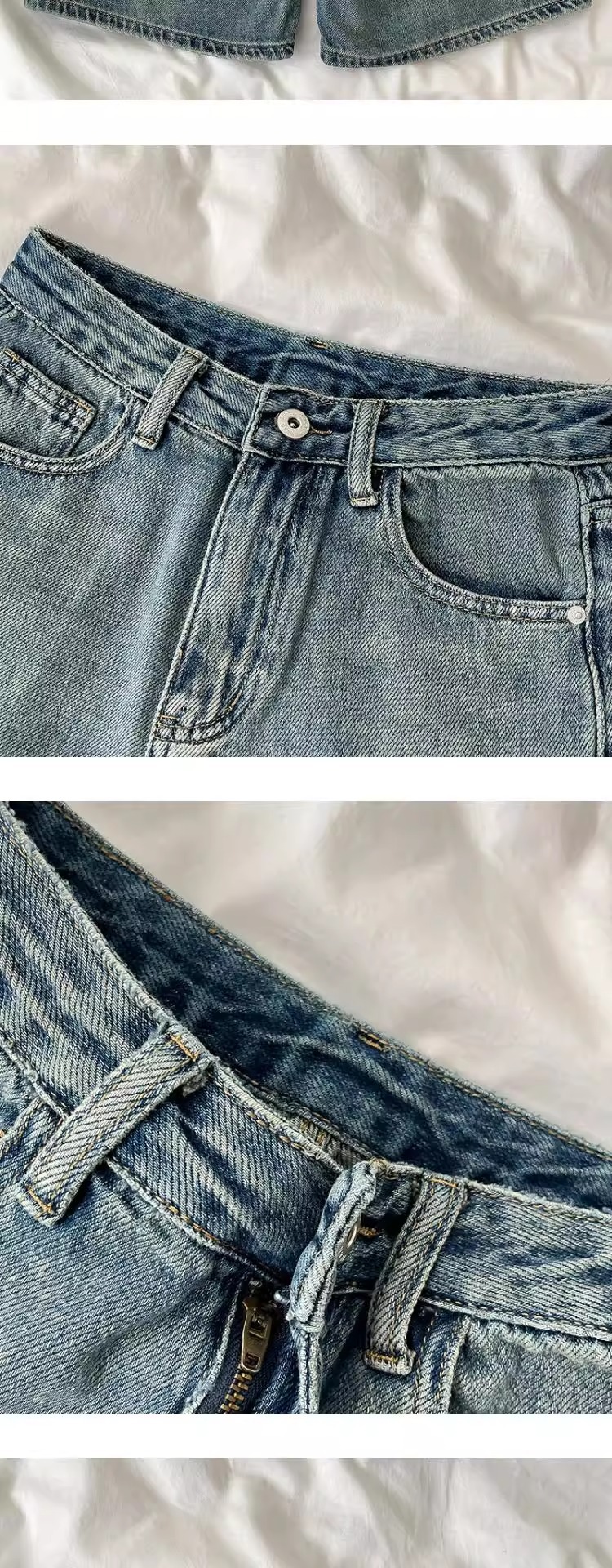 Vintage Washed High Waist Wide Leg Denim Shorts For Women – Retro Blue & Classic Blue – Plus Size S-5xl – Comfortable Cotton Mid-Length Capris_ecoleips.com