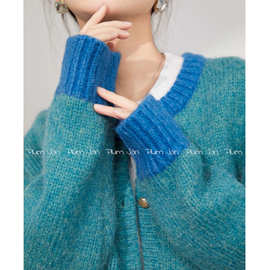 Plum Jan/高级感超好看浅蓝色针织开衫女秋冬季别致绝美软糯毛衣