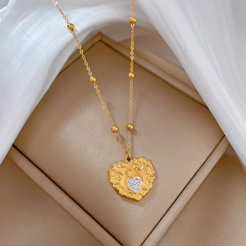 Fashion Heart Shape Titanium Steel Plating Inlay Zircon Pendant Necklace 1 Piece