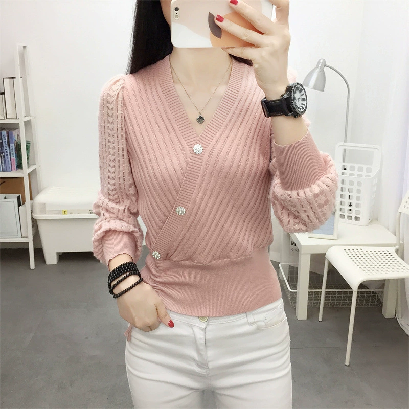 Длинный рукав, вязаный корсет, кружевной свитер, дизайн демисезонного термобелья