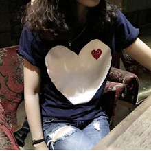 日系潮牌t恤川久play爱心纯棉短袖刺绣小红心男女情侣亲子装保玲