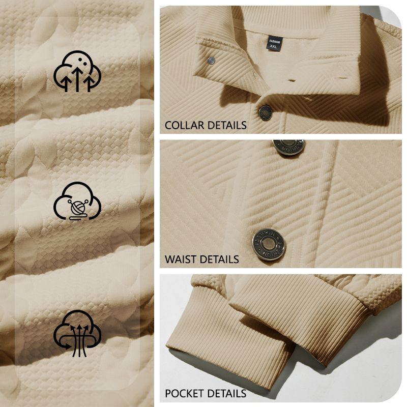 Pullover casual con colletto alla coreana e bottoni, stile transfrontaliero europeo e americano, tinta unita, lavorazione a maglia ampia e patchwork._voghion.com