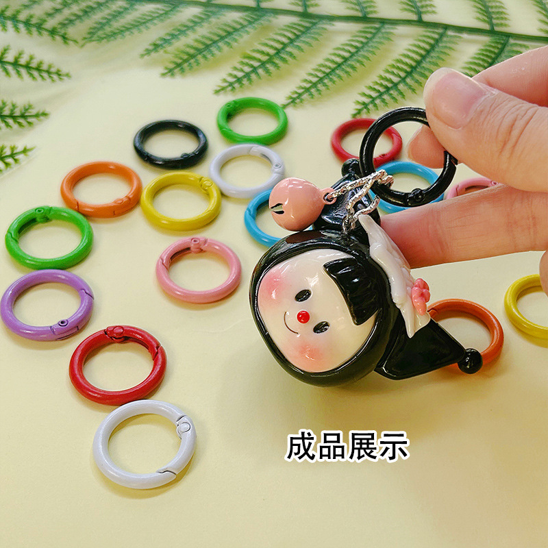彩色烤漆弹簧扣钥匙圈扣环 diy挂件配件书圈卡圈开口糖果色弹簧圈