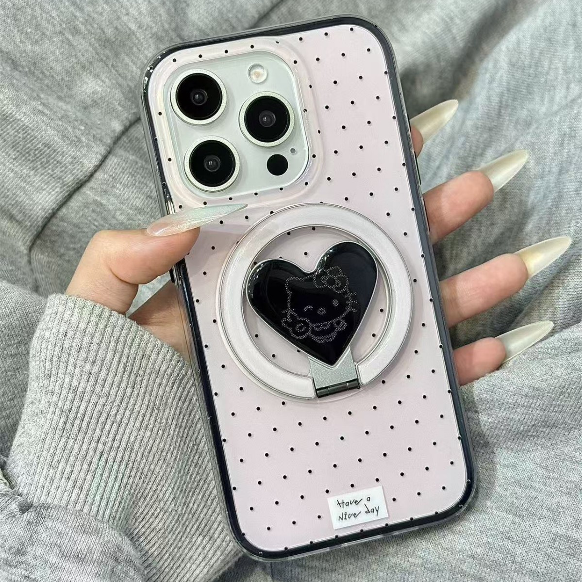 Base de maquillaje negro lunares KT soporte para Apple 16ProMax funda para teléfono móvil 15Pro atracción magnética 14/13 nuevo 15PM