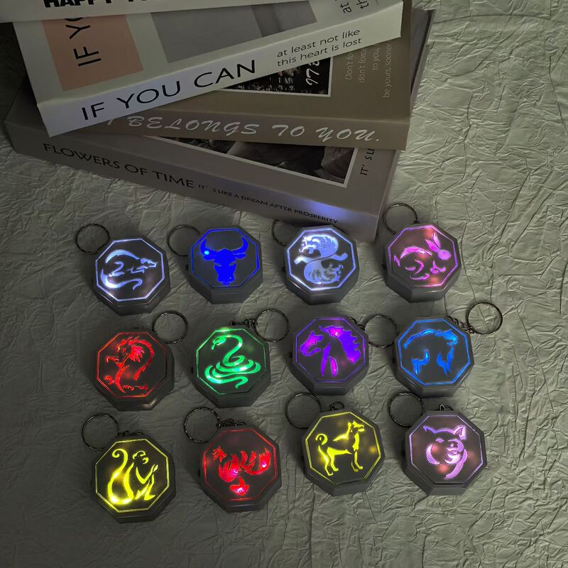 Cross-Border Twelve Zodiac Talisman 3D Printed Dragon Adventure Ornaments Sensor Luminous Amulet School Bag Keychain
