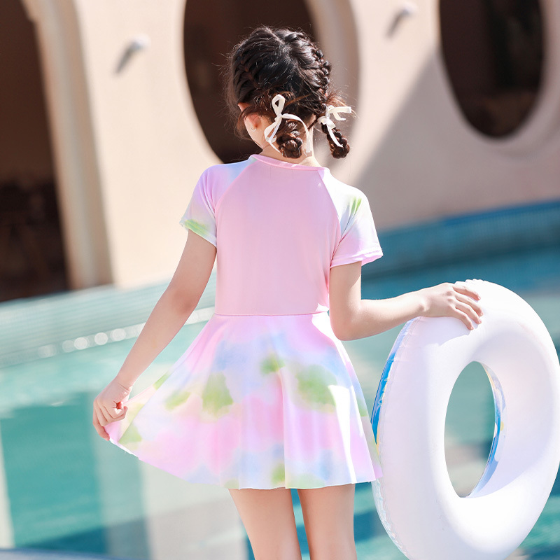 Traje de baño para niños nuevo estilo niña verano princesa de una pieza traje de falda conservadora niño lindo niña nadando al por mayor