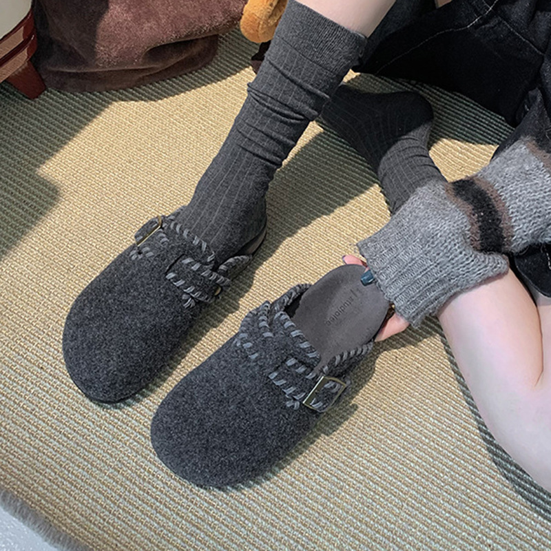 Trendy Thick-Soled Birkenstock-Style Slippers for Women, Outdoor Wear, 2025 Autumn and Winter New Style, Height-Increasing Furry Mules
