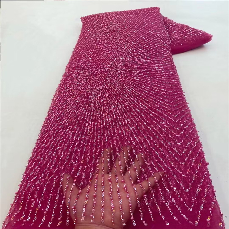 Francés simple rayas con cuentas de malla de tela de encaje nuevo diseño tubo de cuentas de tul vestido de novia moda tela JX3721 image 11