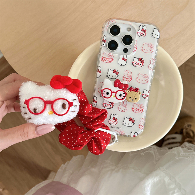 可爱戴眼镜KT猫兔子折叠支架适用iPhone16苹果15ProMax手机壳14女|undefined