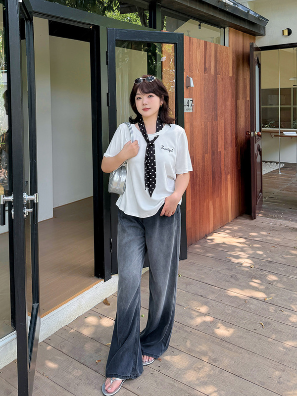 双天2025夏新作大きいサイズ婦人服太めmm100kgトップス高級感レタープリント半袖レディースTシャツ8958|undefined