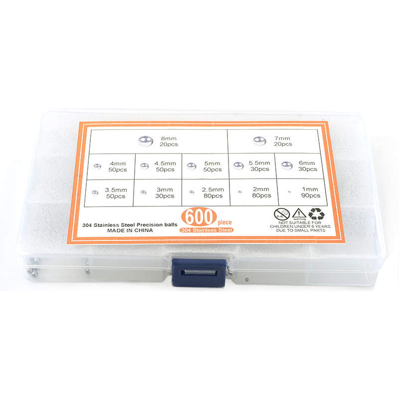 Alta calidad 600 unids acero inoxidable 304 bola de acero 1.0-8.0 combinación en caja traje de comercio exterior transfronterizo