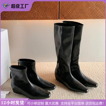 葡萄妈同款显瘦小短靴女内增瘦瘦靴子绒面长靴后拉链秋冬长筒皮靴