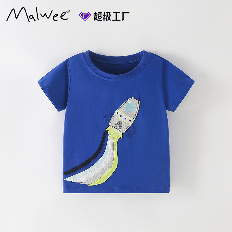 Camiseta transfronteriza malwee para niños verano nuevo estilo europeo y americano de niños de cuello redondo de manga corta chaqueta casual para niños