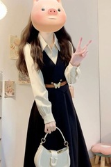 女性のためのフレンチ長袖シャツドレス初秋の服装2025新しい気質デザインニッチフェイクツーピースロングスカート