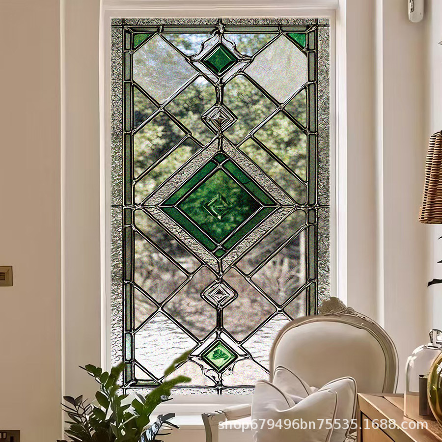 绿色宝石欧式克窗户玻璃窗贴纸磨砂遮光隐私静电玻璃贴PVC贴膜