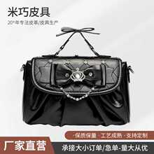 日系软妹风黑色白色手提包皇冠水钻点缀单肩包甜美蝴蝶结链条包