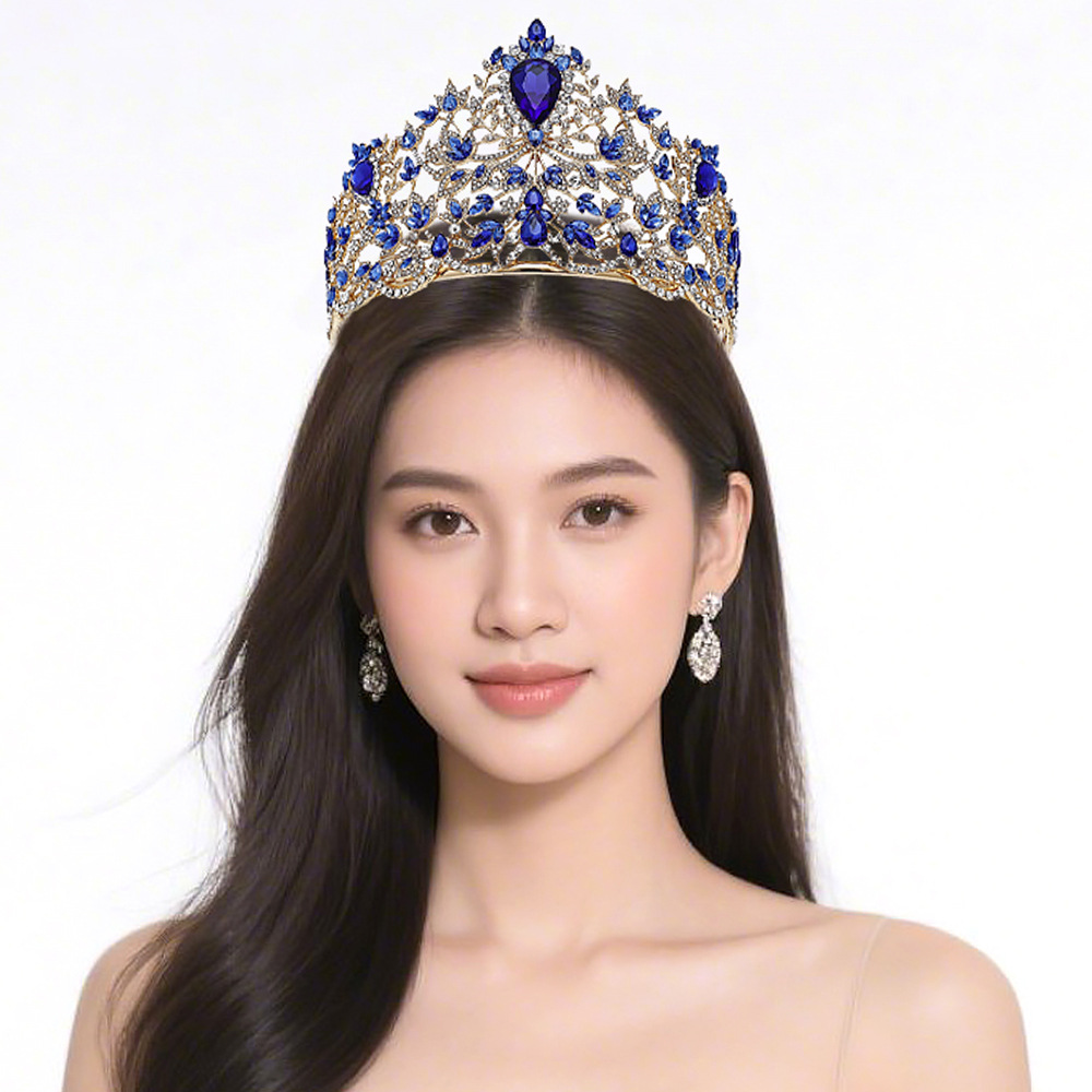 Corona de novia europea y americana ajustable gran cristal coronas redondas Miss Mundo coronas barrocas para el cabello