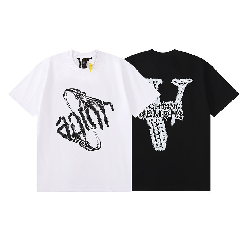 Cross-border Trendy Brand Big Bug Juice-Wrld-X-Vlone Skull and Ghost Claw Printed Short-sleeved Men's and Women's High Street T-shirt