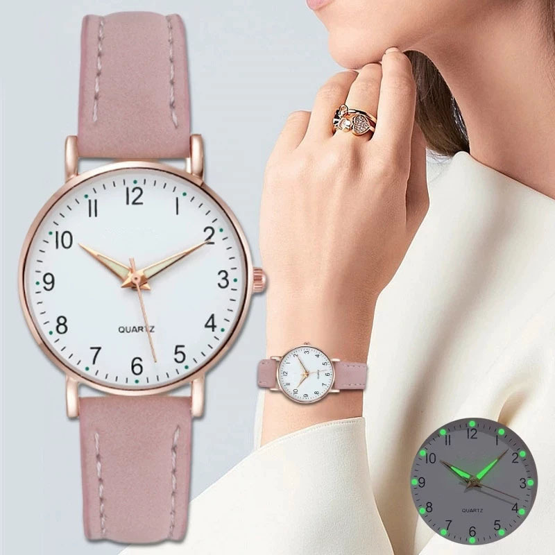 Female student fashion luminous pointer watch small fresh frosted leather casual watch simple digital quartz watch wholesale