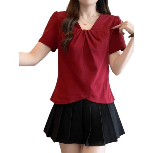 Summer Plus Size Oversized Women's Fashion Design V-Neck Asymmetrical Shoulder Slim Short Sleeve T-Shirt Top