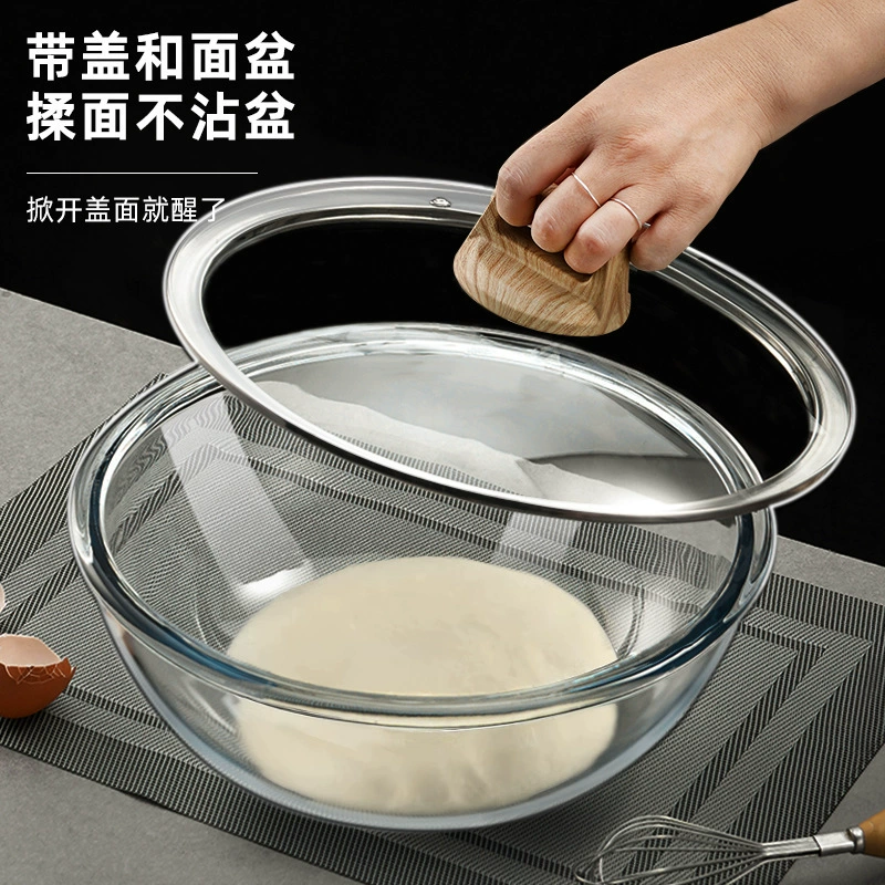 Большая стеклянная миска для смешивания, прозрачная и утолщенная, устойчивая к высоким температурам миска для смешивания теста для выпечки и взбивания яиц, бытовая кухонная миска