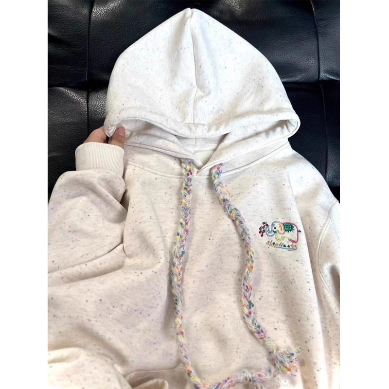 彩点刺绣连帽卫衣女春秋新款小个子设计感小众宽松慵懒风上衣外套|undefined