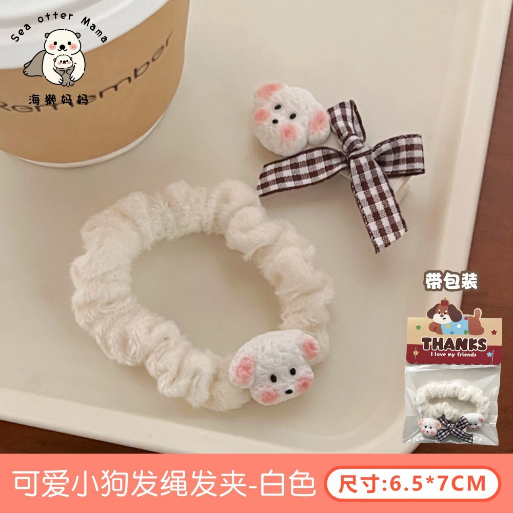 Primavera y verano lindo gato donuts peluche círculo de intestino pequeño dibujos animados suave lindo niña de cabello de cola de caballo adornos de cabello al por mayor