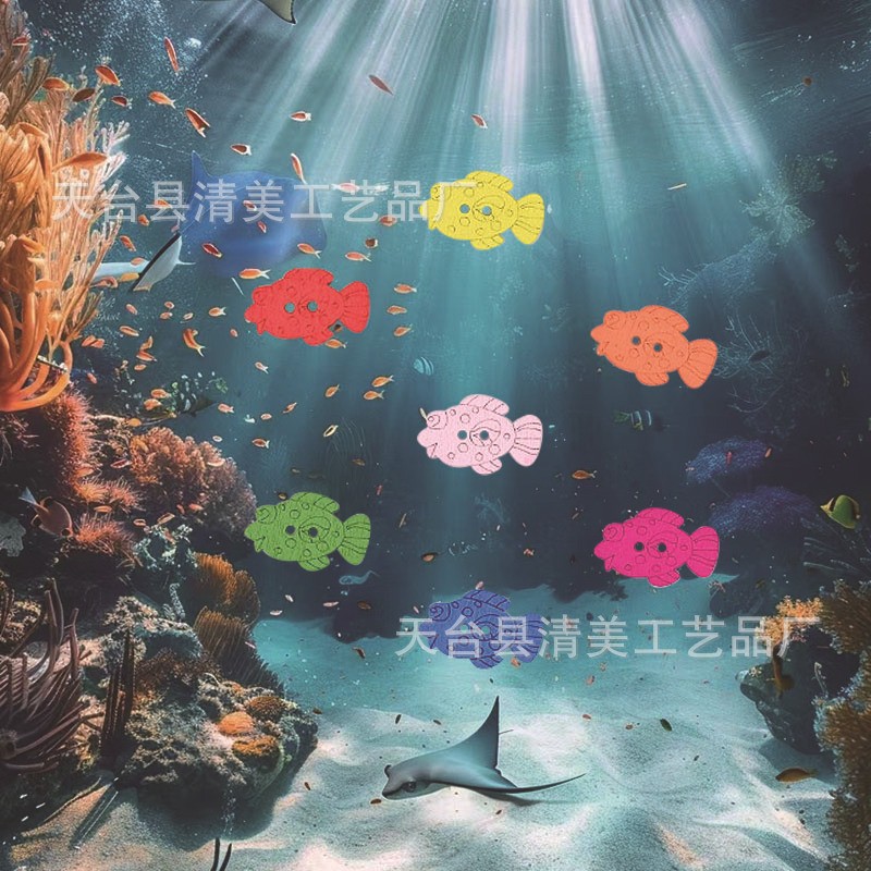 22*14mm color madera estampado pequeño botón de pescado DIY decoración de ropa para niños botón de madera 100 piezas/bolsa