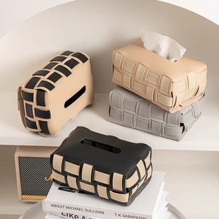Household Paper Box Woven Leather Tissue Box Light Luxury Dining Table Living Room Storage Box Advanced Simple Factory Direct Sale