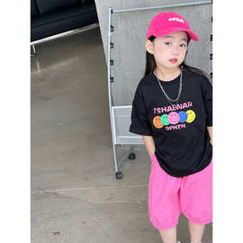 【领口包边】2025新款夏款棉女童笑脸中大童印花休闲体恤小童上衣