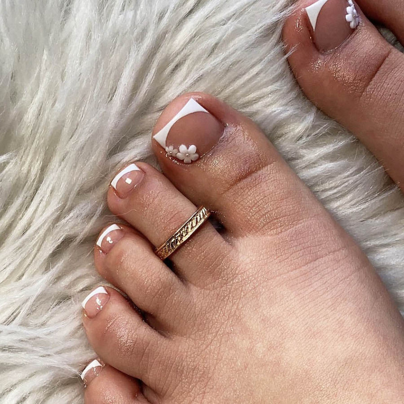 White Flower Feet Wearing Nail Resin Floret Fine French Foot Fake Nail Classic All-match Simple French Foot Nail