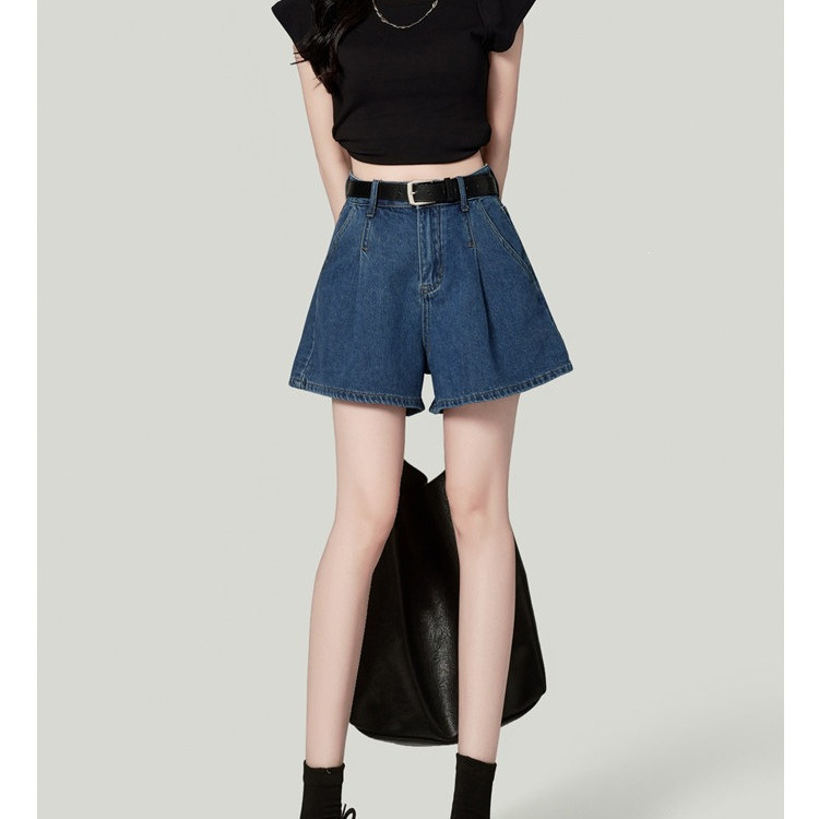 Foreve21 Retro Blue Wide-Leg Denim Shorts for Women, Summer Pear-Shaped Loose High-Waisted A-Line Versatile Hip-Hugging Hot Pants Foreve21 Retro Blue Wide-Leg Denim Shorts for Women, Summer Pear-Shaped Loose High-Waisted A-Line Versatile Hip-Hugging Hot Pants