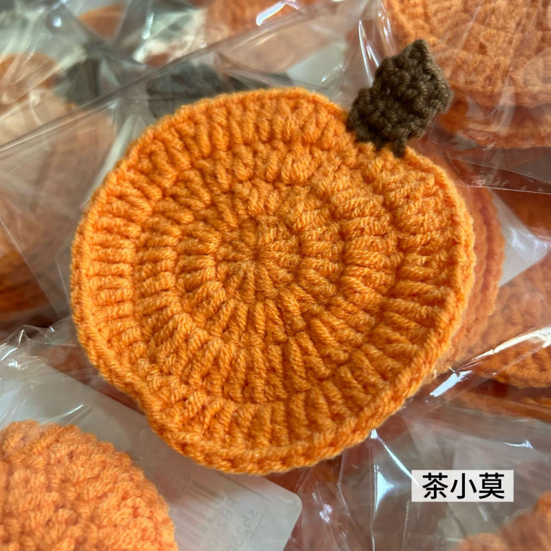 亚马逊跨境纯手工钩织万圣节南瓜杯垫手工针织毛线防烫马克杯垫节|undefined