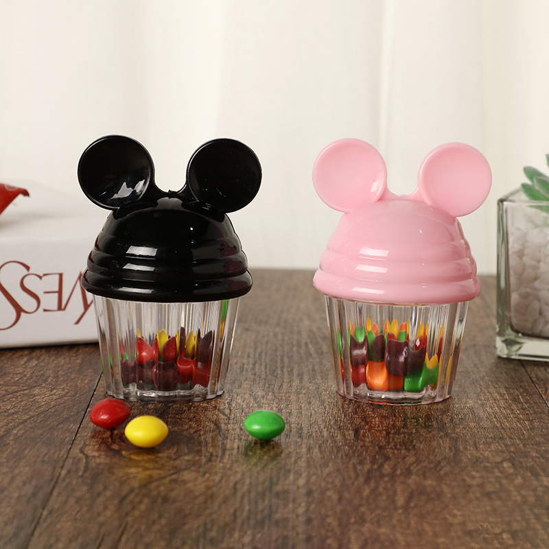 Creativo círculo dibujos animados Mickey avatar PS caja de dulces de plástico acrílico transparente caja de dulces de boda caja de pastel