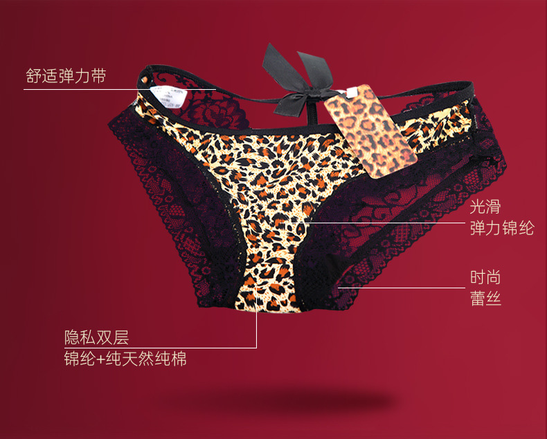 Women’s Leopard Print Lace Briefs Low-Rise Ice Silk Seamless Panties — detail image 6