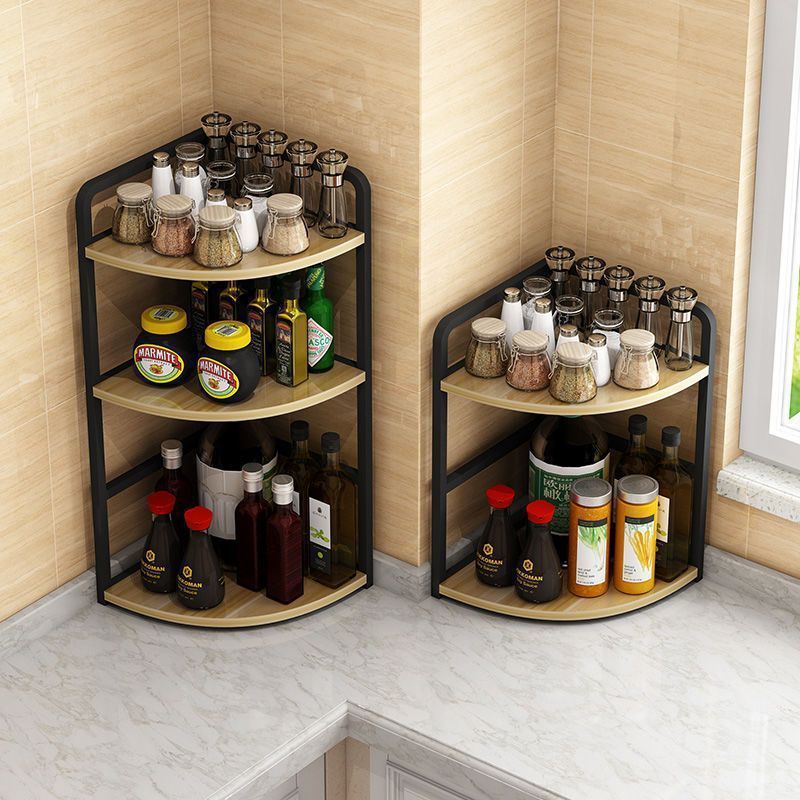 Corner Storage Rack, Spice Rack, Kitchen Supplies, Countertop Spice Rack, Stainless Steel Triangle Corner Storage Rack