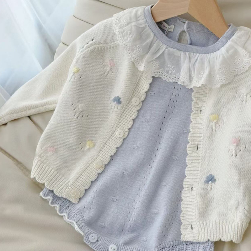 Baby Girl Spring and Autumn suit New Baby Lotus Collar Knitted Dot Cute Princess Bag Fat Clothes