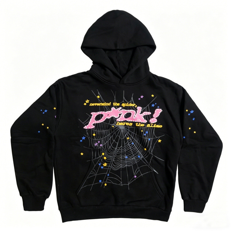 Cross-border high-end Sp5der heavy fleece spider web print hoodie sports casual sweatshirt and sweatpants set
