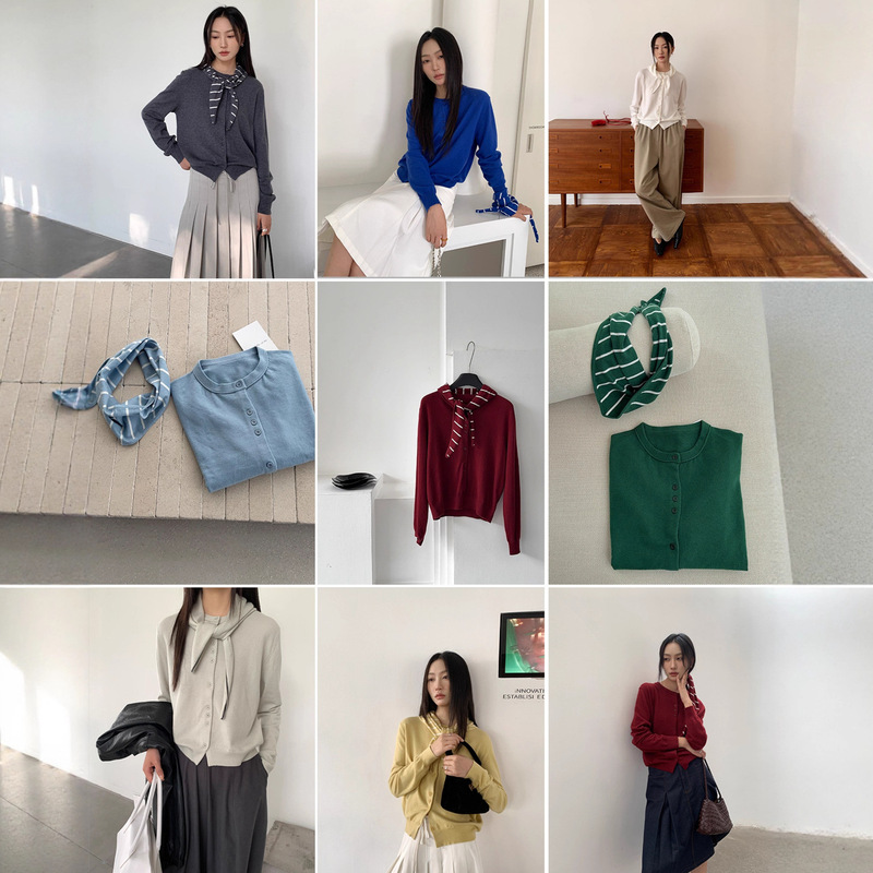 6up Korean Style Scarf Design Sweater for Women 2025 Autumn Guangzhou 13 Lines New Normcore Knitted Versatile 50168